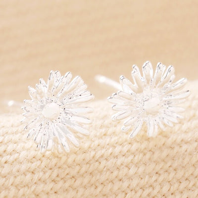 Tiny Birth Flower Stud Earrings in Silver- April Daisy