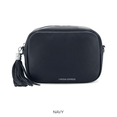 Italian Leather Cross Body Handbag, Navy