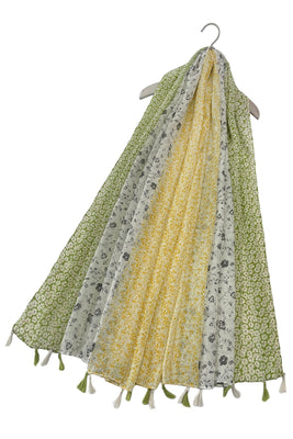 Spring Floral Stripe Tassel Scarf