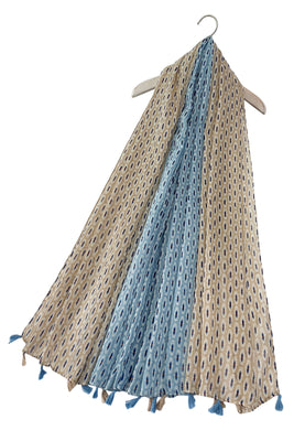 Intricate Two Tone Print Tassel Scarf