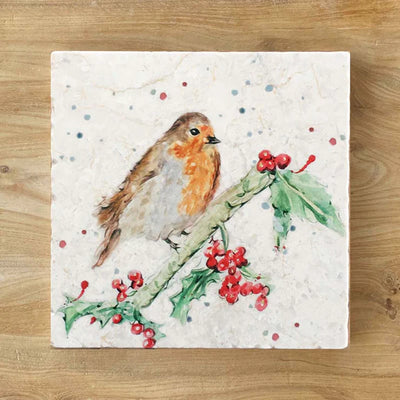 Berry Robin Natural Stone Marble Coaster