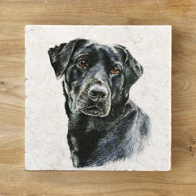 Black Labrador Natural Stone Marble Coaster