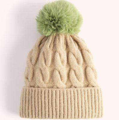 Cream and Sage Elise Bobble Hat by Powder