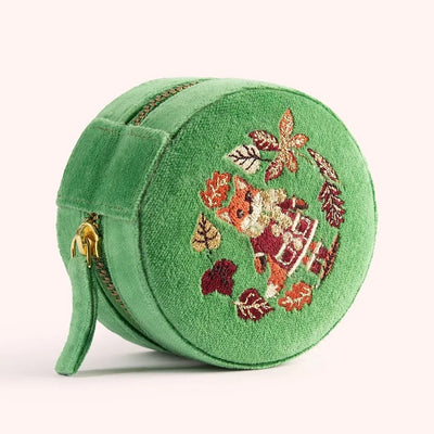 Round Velvet Jewellery Box - Fox