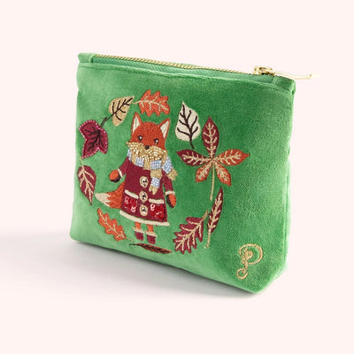 Embroidered Velvet Pouch - Cosy Fox