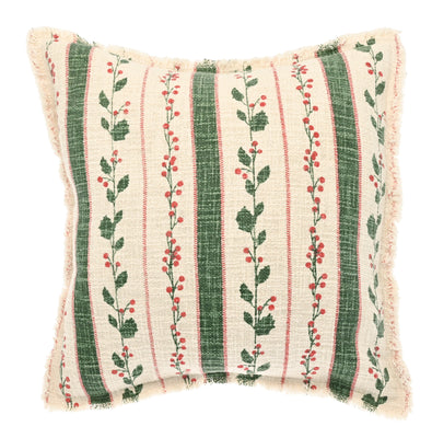 Holly Berry Striped Cushion, Green