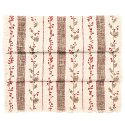 Holly Berry Striped Table Runner, Natural