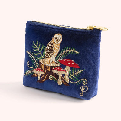 Embroidered Velvet Pouch - Woodland Owl