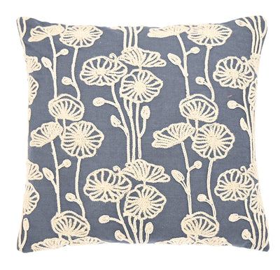 Papaver Embroidered Cushion, Blue