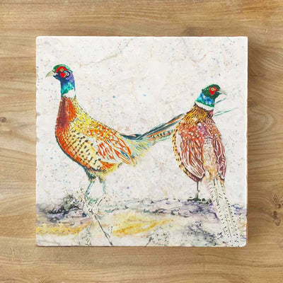 Pheasant Bouquet Natural Stone Marble Coaster