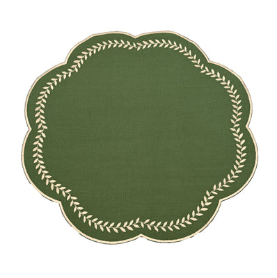 Scalloped Leaf Embroidered Placemat, Green