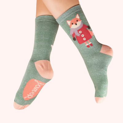 Cosy Fox Glitter Ankle Socks by Powder