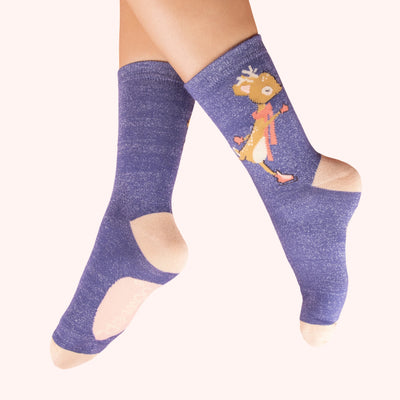 Skating Deer Glitter Ankle Socks by Powder