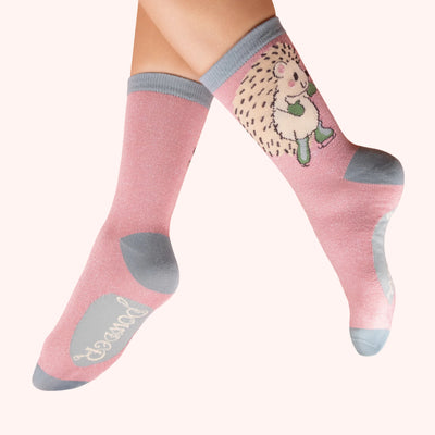 Skating Hedgehog Glitter Ankle Socks by Powder