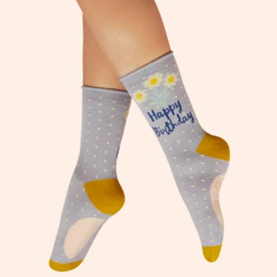 Happy Birthday Daisies Ankle Socks by Powder