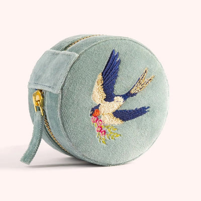 Round Velvet Jewellery Box - Sweeping Swallows