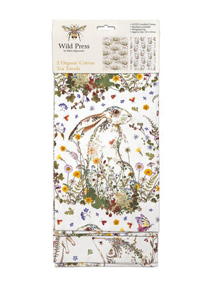 Wildflower Hare and Cottage Garden Hedgehog Set of Two Tea Towels