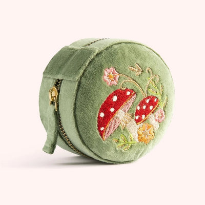 Round Velvet Jewellery Box - Toadstool