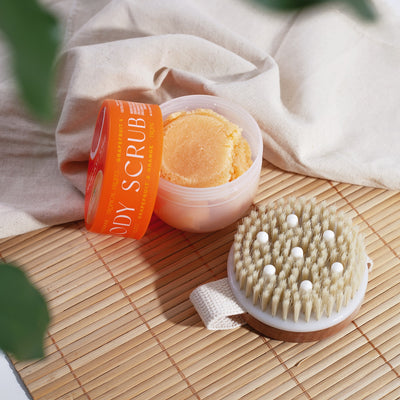 Tropical Fruits Orange and Grapefruit Body Scrub and Brush Set