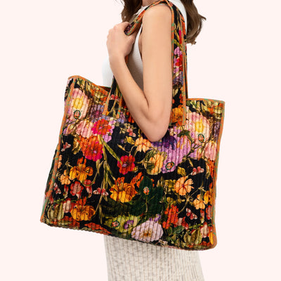 Luxe Velvet Quilted Tote Bags, Midnight Posy by Powder