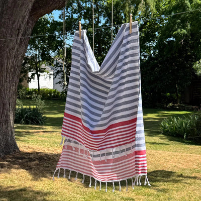 Hammam Striped Towel - Red, White and Navy