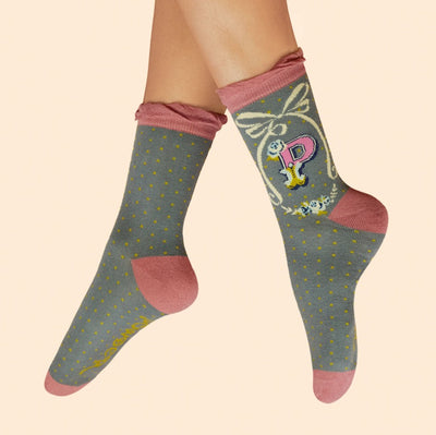 Letter P Ankle Socks by Powder