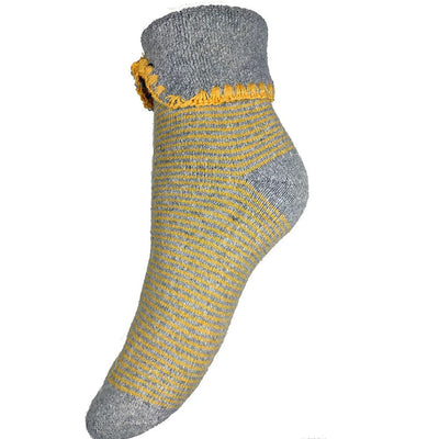 Joya Grey And Mustard Striped Cuff Socks