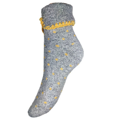 Joya Grey Cuff Socks With Yellow Dots