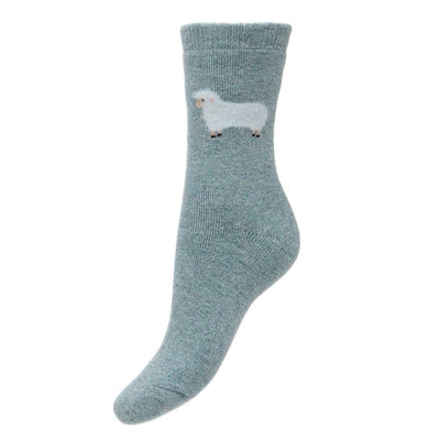 Joya Thick Wool Blend Light Blue Socks with Cream Fluffy Sheep
