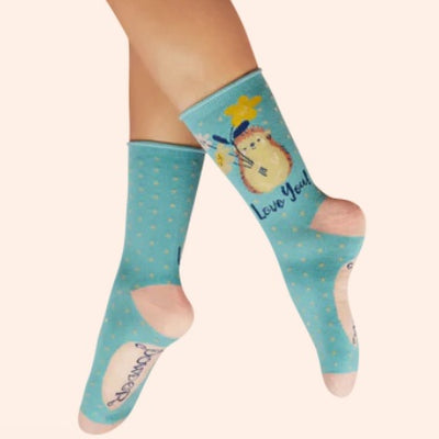 Hedgehog Sharing Love Ankle Socks by Powder