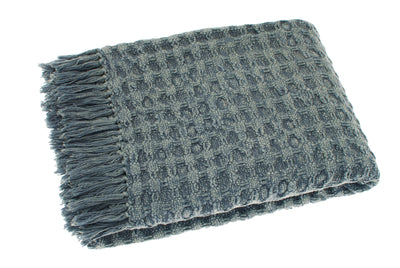 Waffle Cotton Throw, Storm Blue