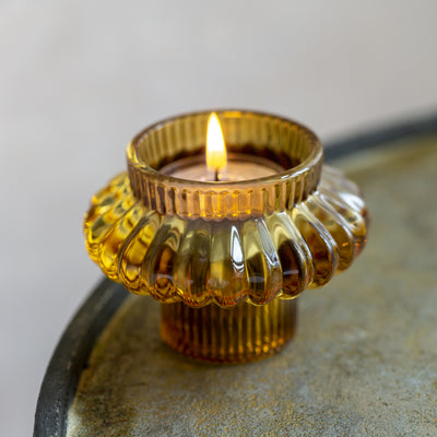 Glass Candleholder Duo, Amber