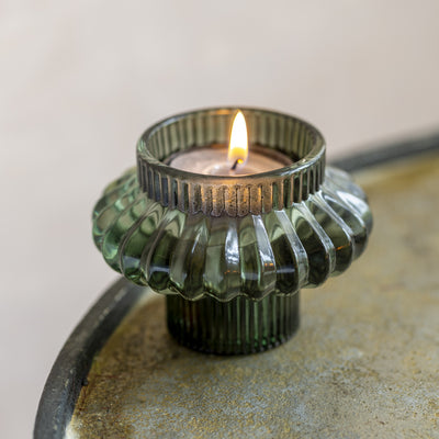 Glass Candleholder Duo, Green