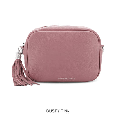 Italian Leather Cross Body Handbag, Dusty Pink