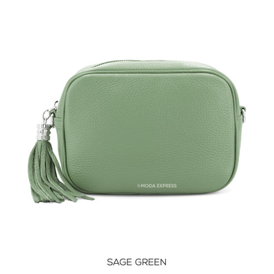 Italian Leather Cross Body Handbag, Sage Green