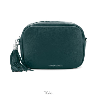 Italian Leather Cross Body Handbag, Teal