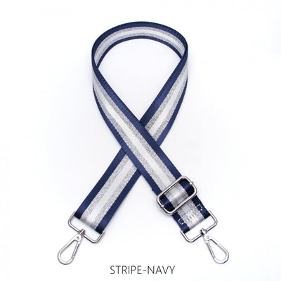 Thin Bag Strap, Navy and Silver Stripe