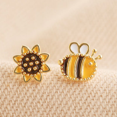Mismatched Bee and Sunflower Earrings