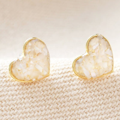 Shell Heart Stud Earrings in Gold