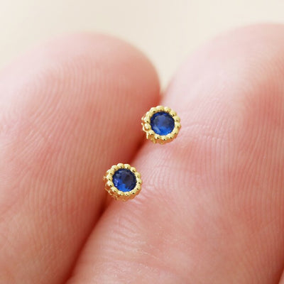 Sterling Silver Sapphire Birthstone Stud Earrings in Gold