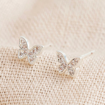 Crystal Butterfly Earrings in Silver
